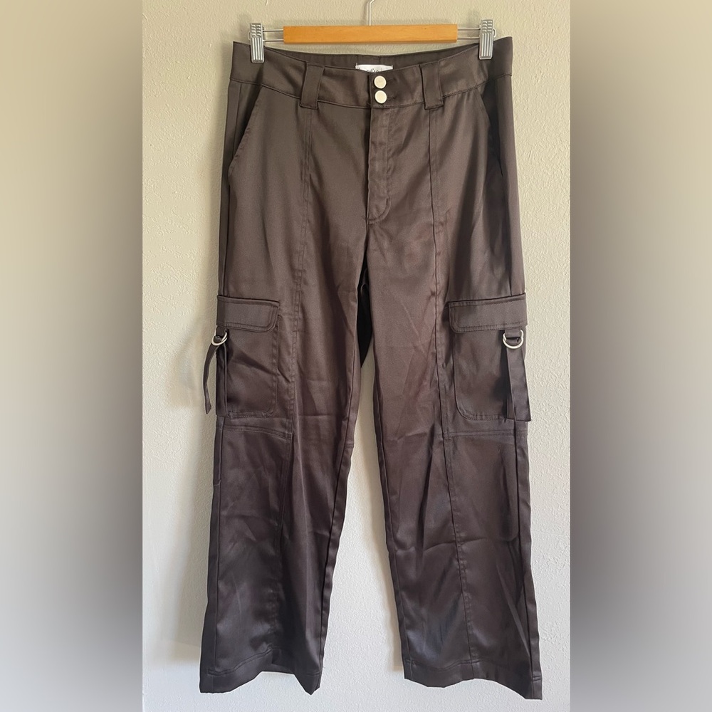 Y2K Satin Brown Cargo Pants love, fire sz 11